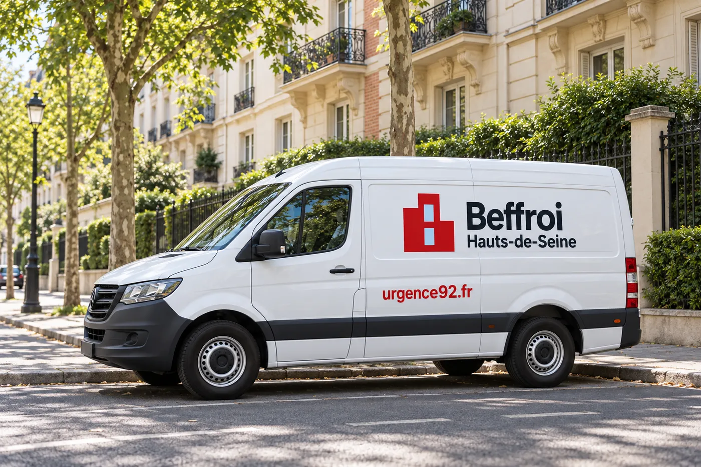 Utilitaire Beffroi Hauts-de-Seine garé dans une rue résidentielle du 92